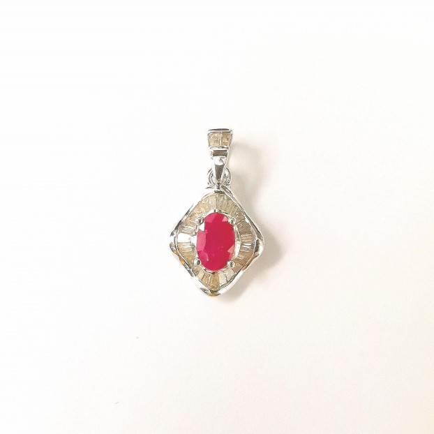 18K WG RUBY & DIA PENDANT, R-0.47CT, D-0.24CT