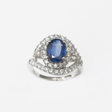 18K WG BLUE SAPPHIRE AND DIAMOND RING ESTIMATED D46-0.56CT