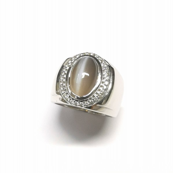 *18K WG SILLIMANITE CAT'S EYE DIA RING, CAT EYE EST.4.70-5.20CTS, WITH UGL CERT 9A5723058