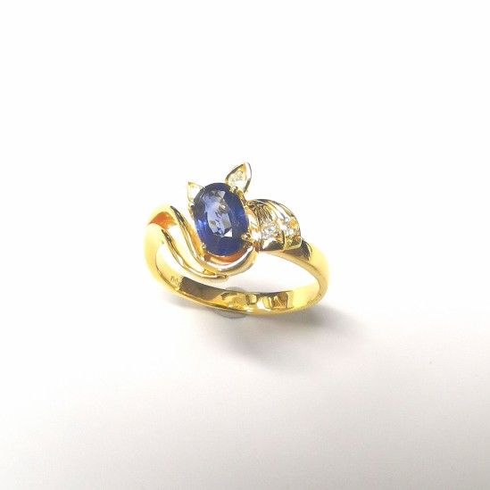 20K YG DIA & STONE RING, EST.D4-0.04CT