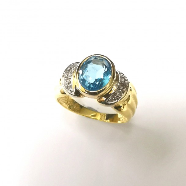 9K YG DIAMOND & GEMS RING